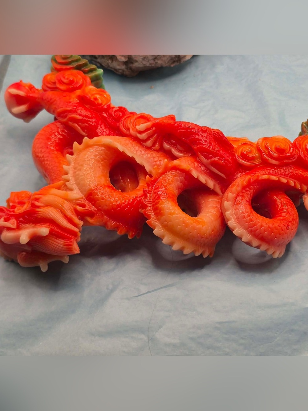 Vintage Chinese Dragon Statue - Orange Red Sculpture Lucite Feng Shui Decor - Picture 13 of 17